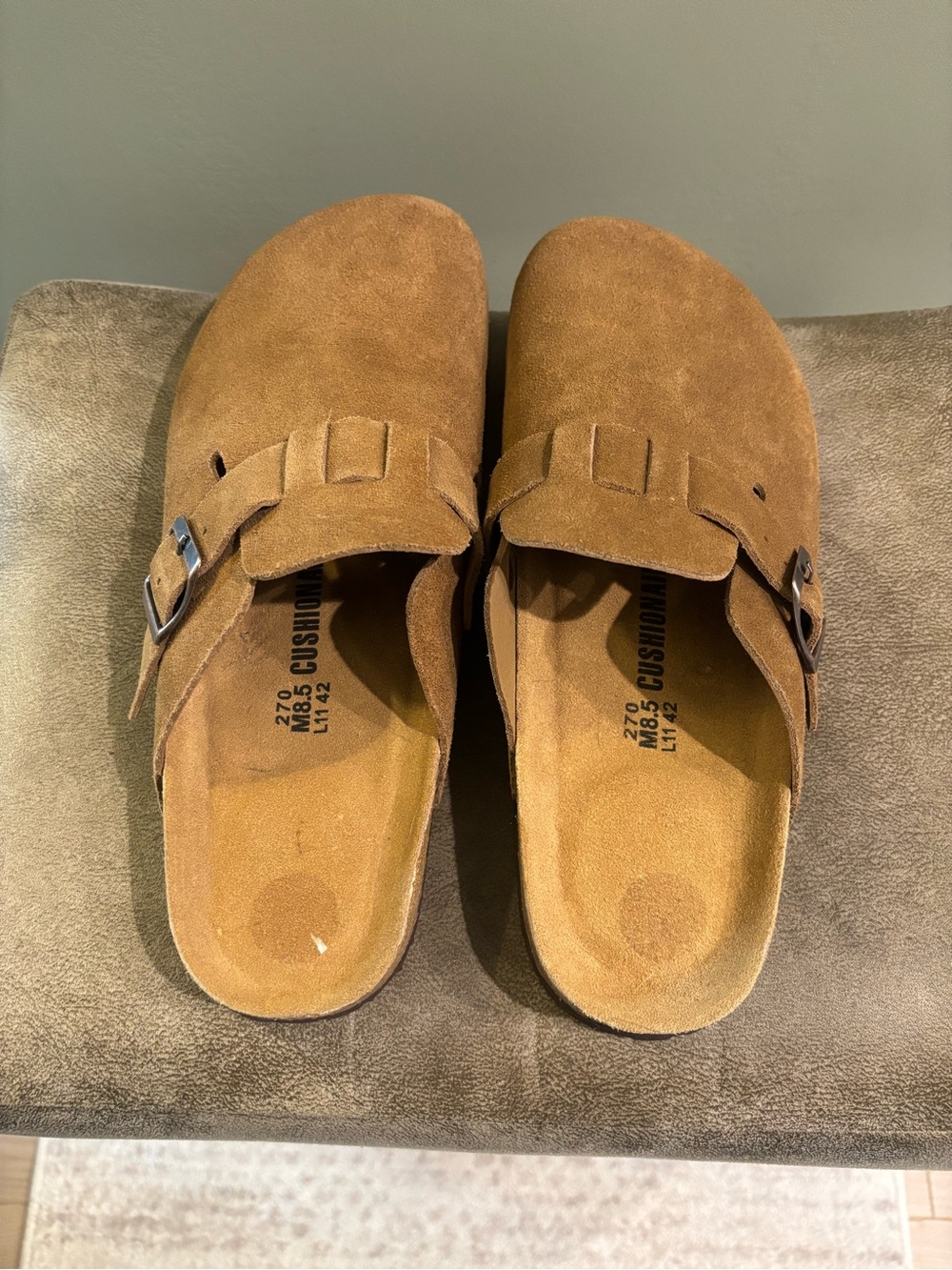 Cushionaire Suede Slip-On Clog Mules in Tan. New without tags .